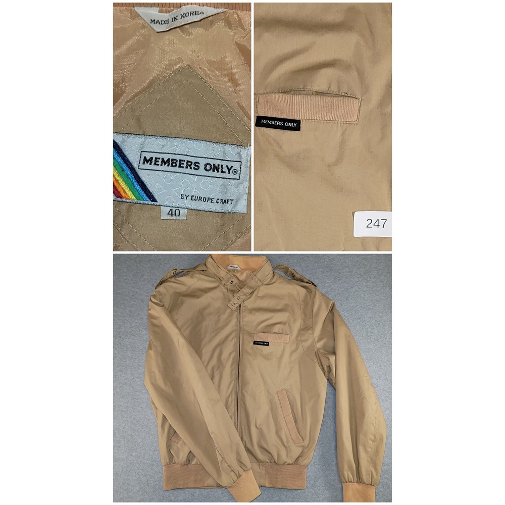 Members Only Mens Vintage Racer Jacket Tan Khaki Size 40 Europe Craft 80s Retro